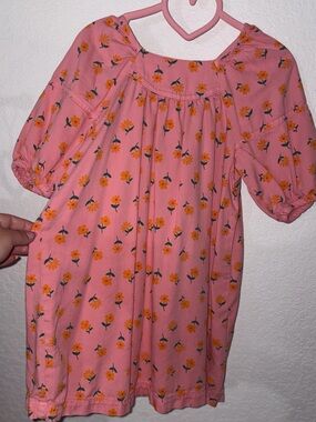 Zara Pink Floral Puff-Sleeve Dress with Orange Blossoms